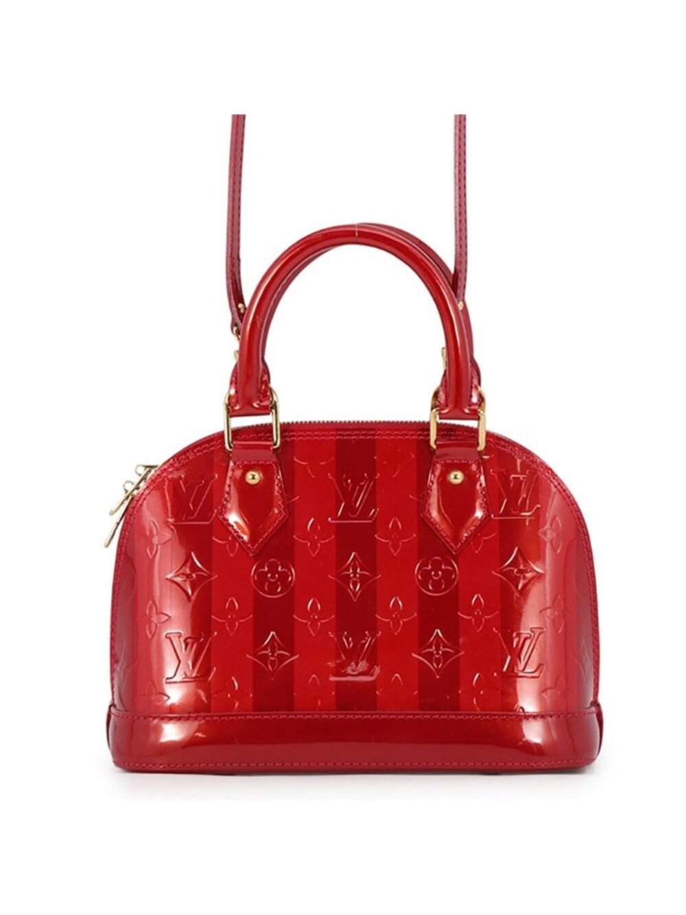 Louis Vuitton Handbag Monogram Vernis Rayures Alma BB 2-Way Red